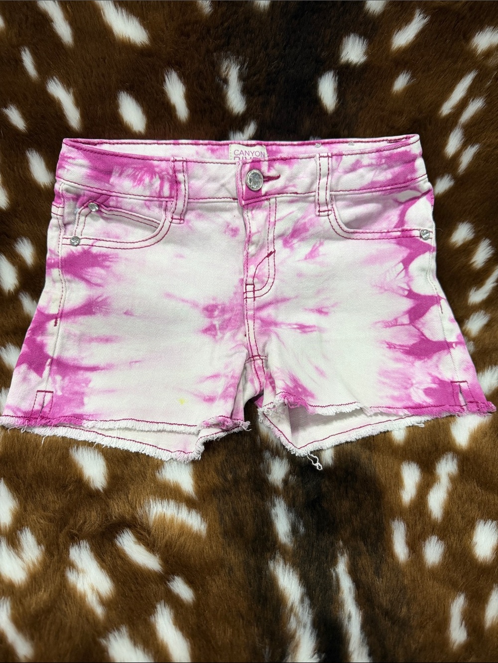Canyon River Blues White and Pink Tie-Dye Kids Denim Shorts